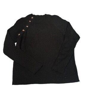 J. Jill Black Silk‎ Cotton Blend Speckled Ribbed Pullover Sweater Large Mock...